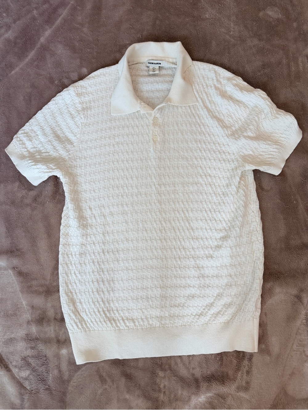 Thom Aaron Ivory Textured Knit Polo